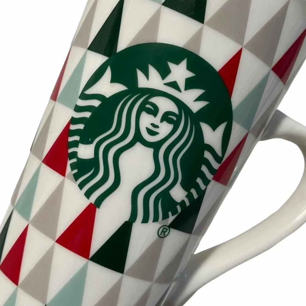 Starbucks Geometric Triangle Tall Mug Set Red Gray White Christmas OS